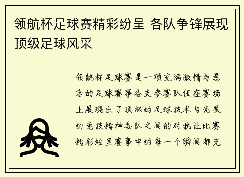 领航杯足球赛精彩纷呈 各队争锋展现顶级足球风采