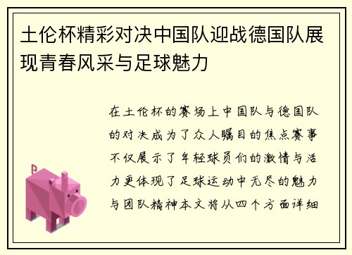 土伦杯精彩对决中国队迎战德国队展现青春风采与足球魅力