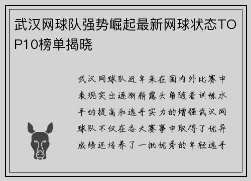武汉网球队强势崛起最新网球状态TOP10榜单揭晓